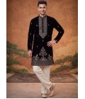 Black Japanese Embroidery Mens Festive Wear Kurta Pant