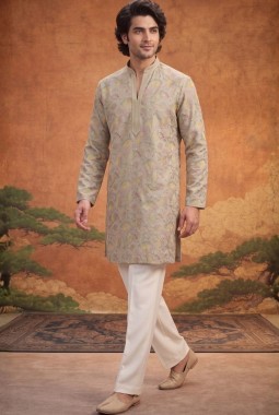 Natural Tissue Embroidery Mens Festive Wear Kurta Set
