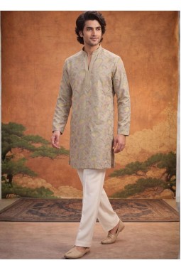 Natural Tissue Embroidery Mens Festive Wear Kurta Set