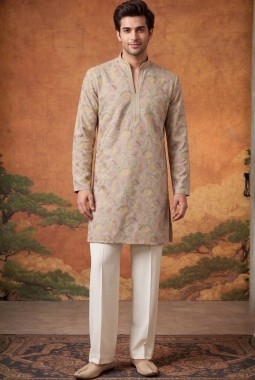 Natural Tissue Embroidery Mens Festive Wear Kurta Set