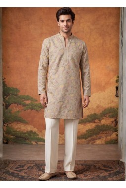 Natural Tissue Embroidery Mens Festive Wear Kurta Set