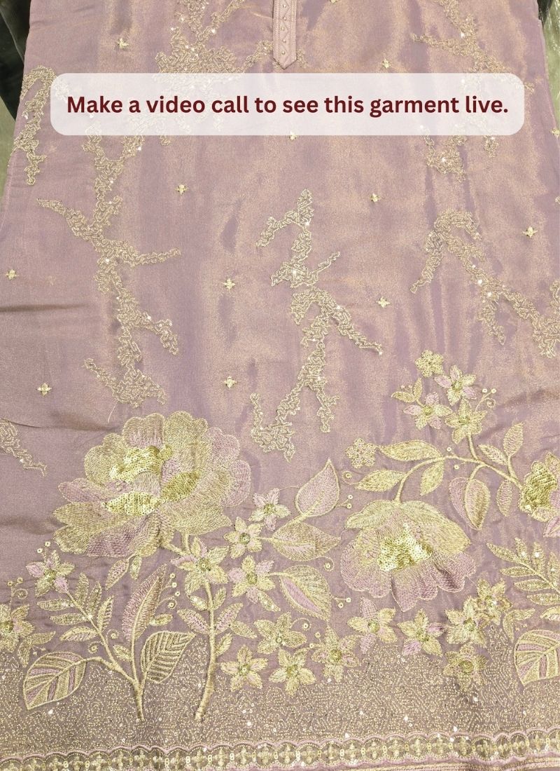 Purple Tissue Silk Embroidery Mens Festive Wear Kurta Set