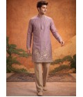 Purple Tissue Silk Embroidery Mens Festive Wear Kurta Set