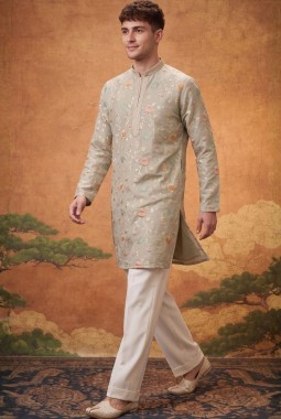 Natural Tissue Silk Embroidery Mens Festive Wear Kurta Pant