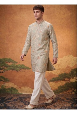 Natural Tissue Silk Embroidery Mens Festive Wear Kurta Pant