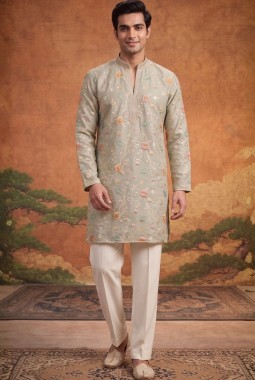 Natural Tissue Silk Embroidery Mens Festive Wear Kurta Pant