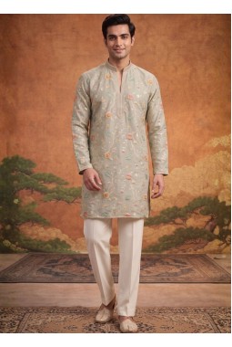 Natural Tissue Silk Embroidery Mens Festive Wear Kurta Pant