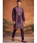 Wine Japanese Embroidery Mens Festive Wear Kurta Set