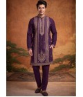 Wine Japanese Embroidery Mens Festive Wear Kurta Set
