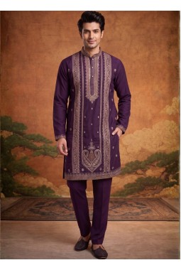Wine Japanese Embroidery Mens Festive Wear Kurta Set
