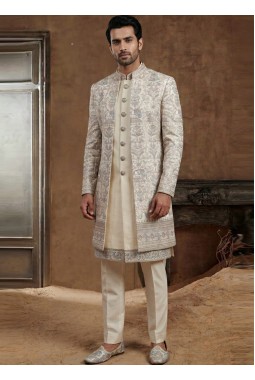 Premium Cream 3-Piece Indo Western Set with Polo Pant