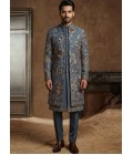Luxury Slate Blue Indo Western Ensemble with Polo Pant