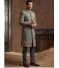 Premium Slate Green Embroidered Nawabi Suit with Polo Pant