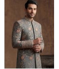 Premium Slate Green Embroidered Nawabi Suit with Polo Pant