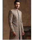Premium Slate Brown Embroidered Nawabi Suit with Polo Pant