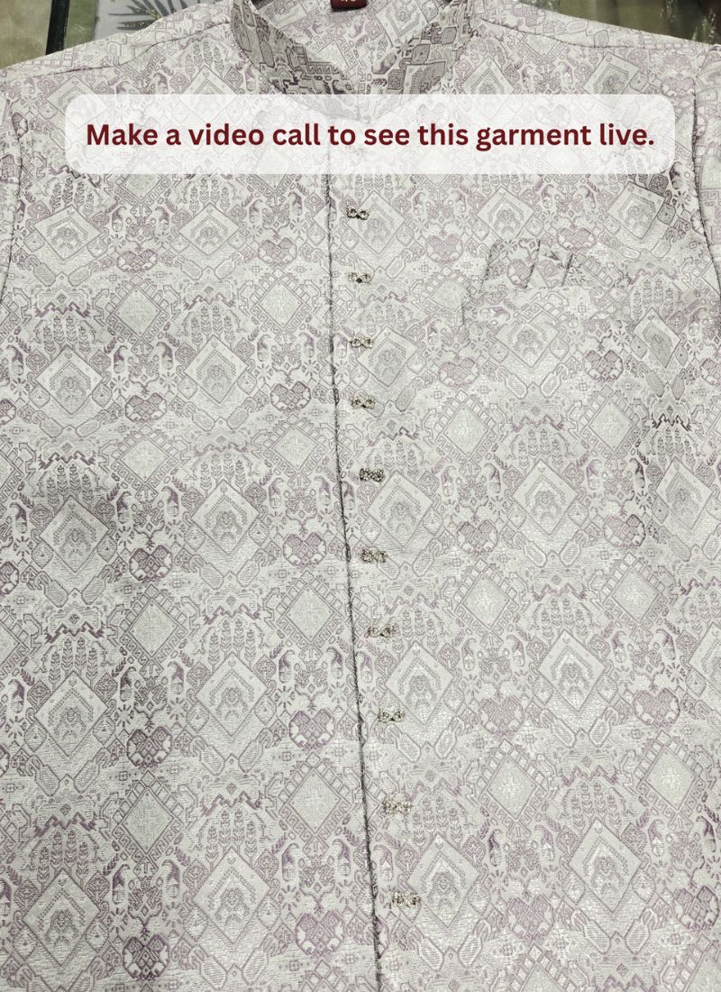 Lilac Jacquard Mens Wedding Indo Western 