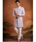 Lilac Jacquard Mens Wedding Indo Western 