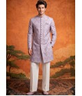 Lilac Jacquard Mens Wedding Indo Western 