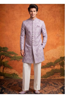 Lilac Jacquard Mens Wedding Indo Western 