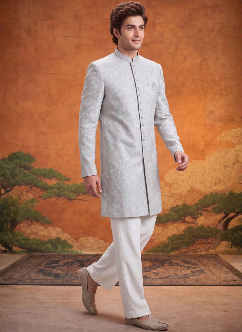 Pista Jacquard Mens Wedding Indo Western