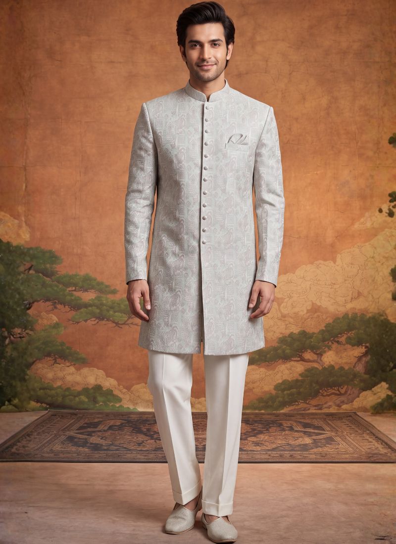 Pista Jacquard Mens Wedding Indo Western