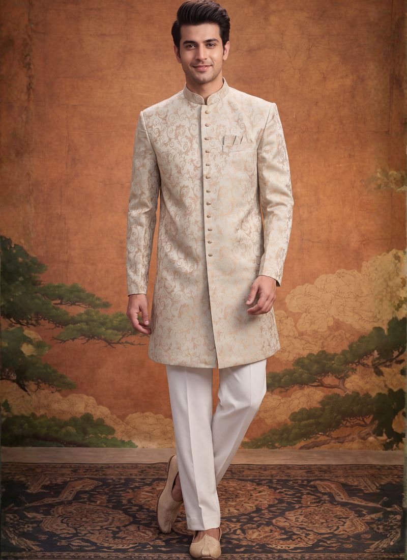 Pista Jacquard Mens Wedding Indo Western