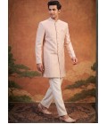 Peach Jacquard Mens Wedding Indo Western
