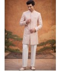 Peach Jacquard Mens Wedding Indo Western