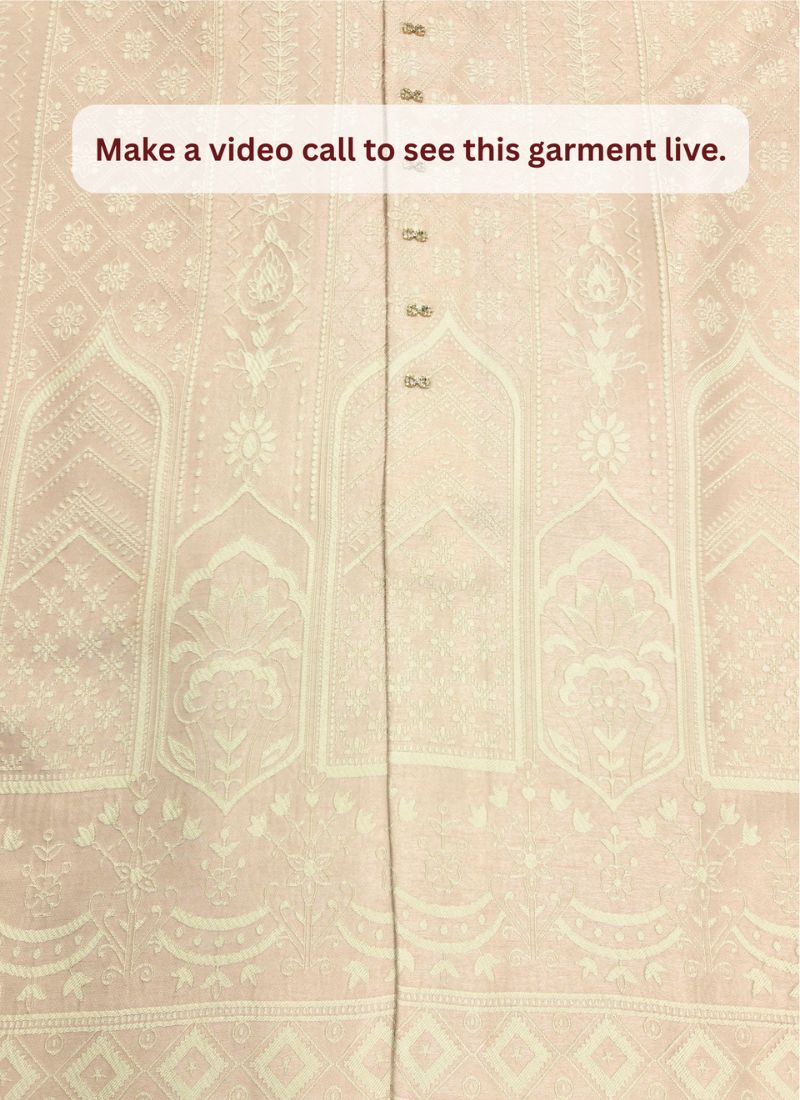 Peach Jacquard Mens Wedding Indo Western