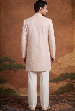 Lilac Jacquard Mens Wedding Indo Western