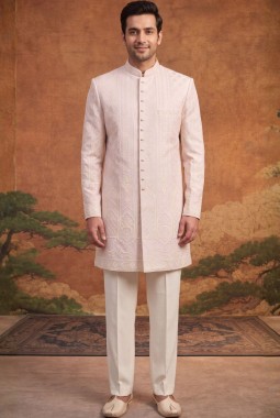 Lilac Jacquard Mens Wedding Indo Western