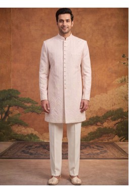 Lilac Jacquard Mens Wedding Indo Western