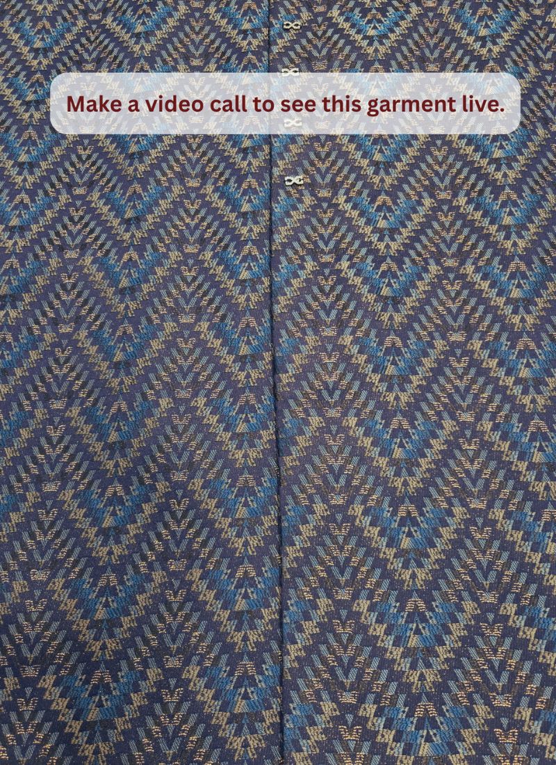 Navy Blue Jacquard Mens Wedding Indo Western