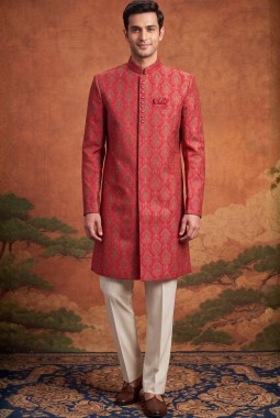 Rani Art Silk Embroidery Mens Wedding Indo Western