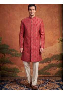 Rani Art Silk Embroidery Mens Wedding Indo Western