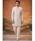 Off White Jacquard Mens Wedding Indo Western