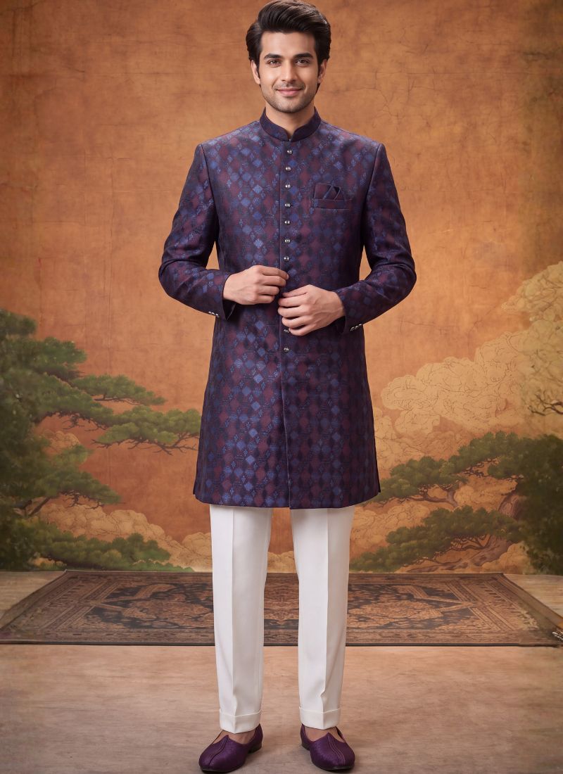 Multi Color Jacquard Mens Wedding Indo Western