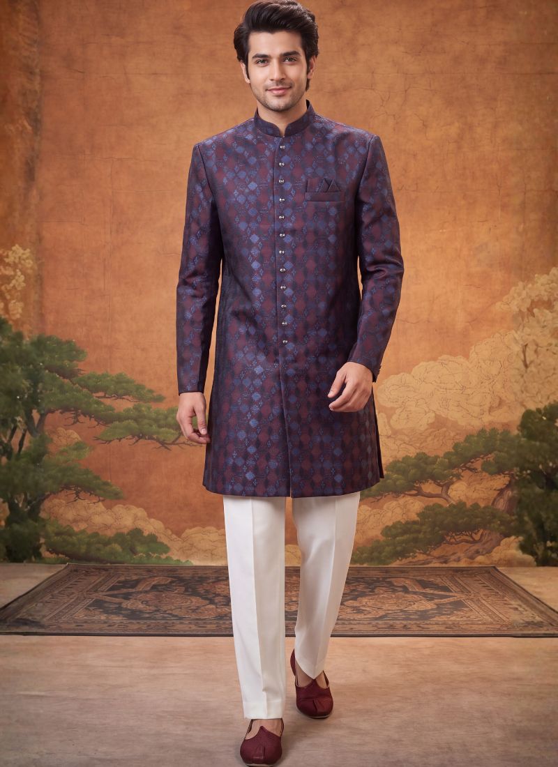 Multi Color Jacquard Mens Wedding Indo Western