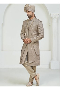 Copper Art Silk Embroidery Mens Wedding Sherwani