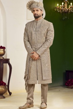 Copper Art Silk Embroidery Mens Wedding Sherwani