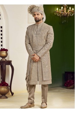 Copper Art Silk Embroidery Mens Wedding Sherwani