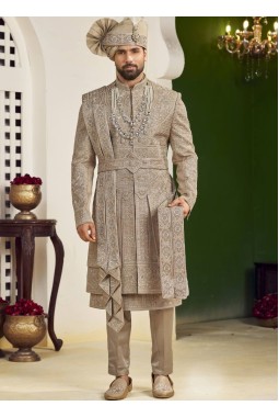 Copper Art Silk Embroidery Mens Wedding Sherwani