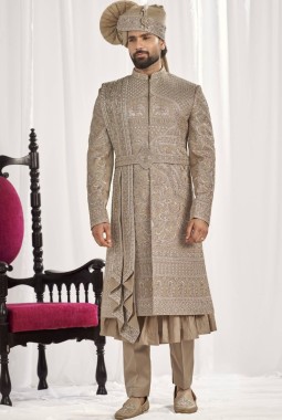 Copper Art Silk Embroidery Mens Wedding Sherwani