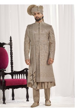 Copper Art Silk Embroidery Mens Wedding Sherwani