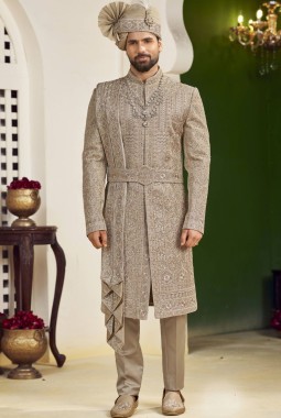 Copper Art Silk Embroidery Mens Wedding Sherwani