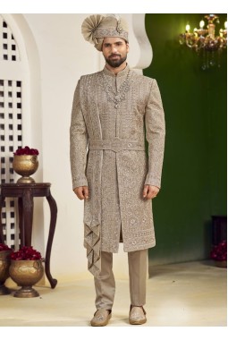 Copper Art Silk Embroidery Mens Wedding Sherwani