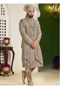 Copper Art Silk Embroidery Mens Wedding Sherwani