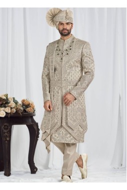 Pista Art Silk Embroidery Mens Wedding Sherwani