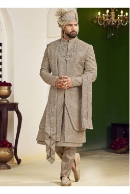 Copper Art Silk Embroidery Mens Wedding Sherwani