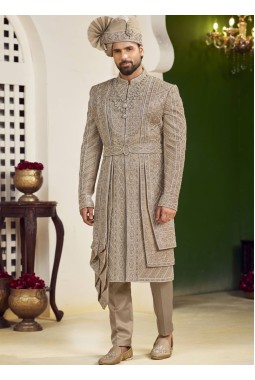 Copper Art Silk Embroidery Mens Wedding Sherwani